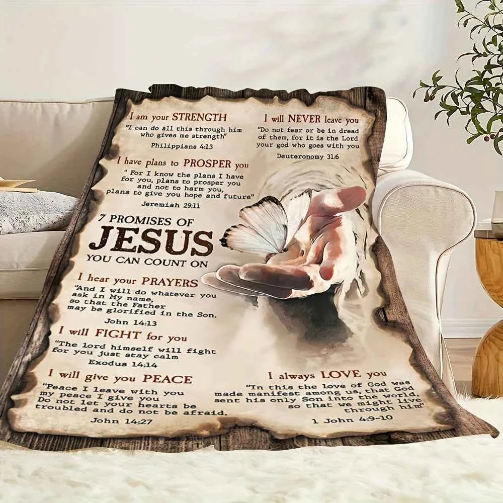 Vintage Jesus Butterfly Flannel Throw Soft Warm Cozy with Inspirational Quotes Perfect for Napping Camping Travel