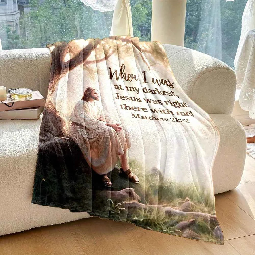 Jesus is with Me Bible Verse Flannel Throw - Soft, All-Season for Sofa, Bed, Camping Travel - Multi-Size