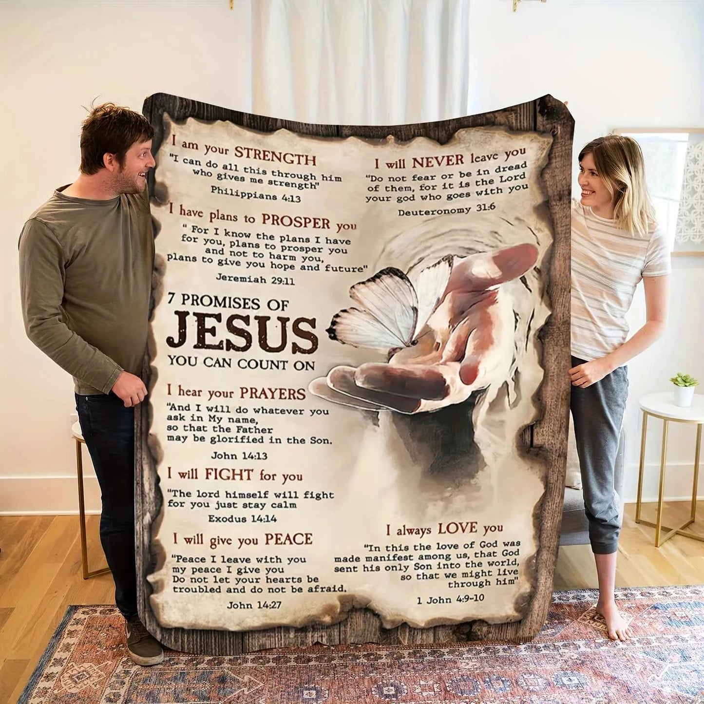 Vintage Jesus Butterfly Flannel Throw Soft Warm Cozy with Inspirational Quotes Perfect for Napping Camping Travel