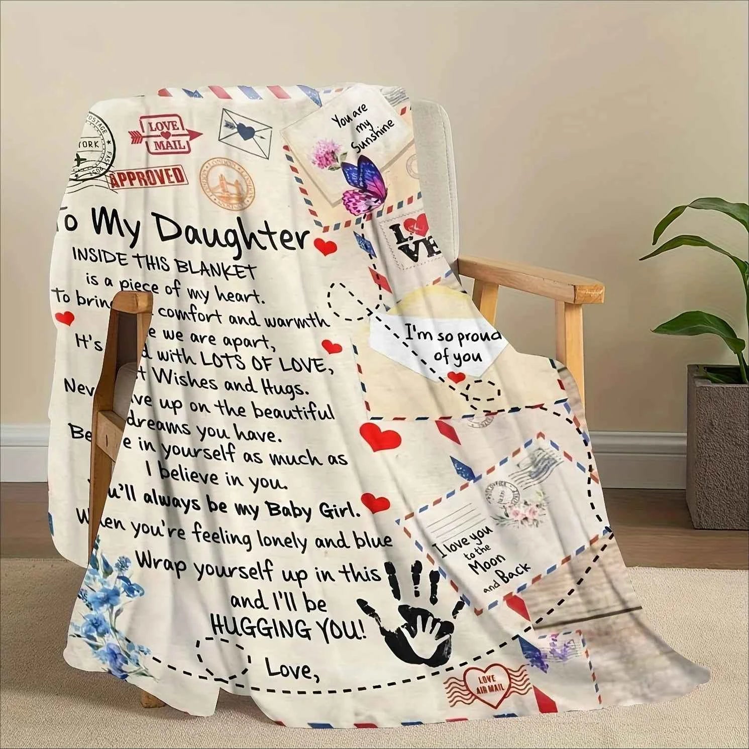 To My Daughter Gift Flannel Blanket, Soft All-Season with Mother-Daughter Letter Print & Heartfelt Messages