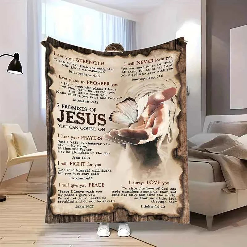 Vintage Jesus Butterfly Flannel Throw Soft Warm Cozy with Inspirational Quotes Perfect for Napping Camping Travel