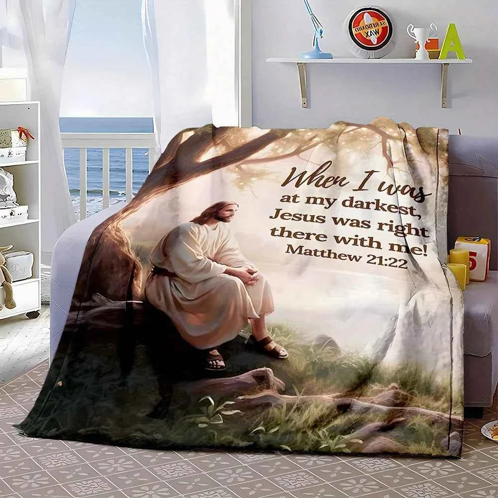 Jesus is with Me Bible Verse Flannel Throw - Soft, All-Season for Sofa, Bed, Camping Travel - Multi-Size