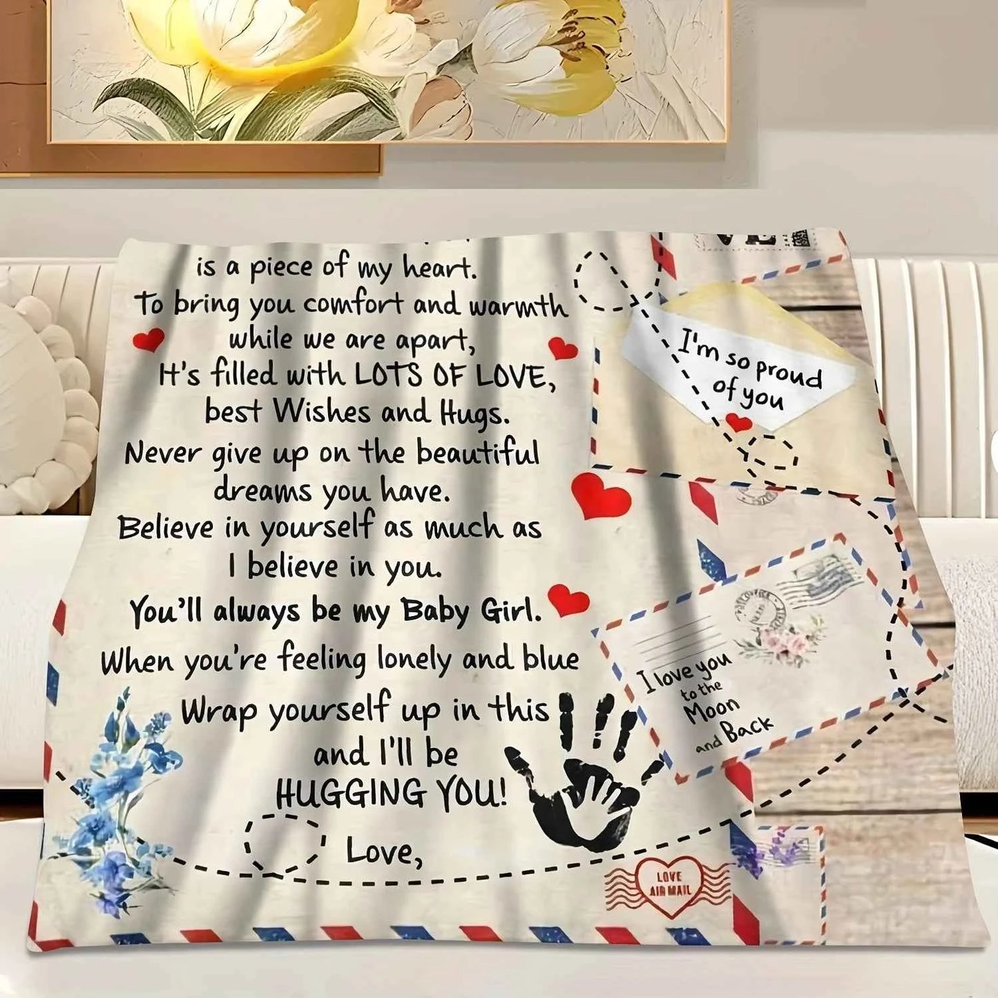 To My Daughter Gift Flannel Blanket, Soft All-Season with Mother-Daughter Letter Print & Heartfelt Messages