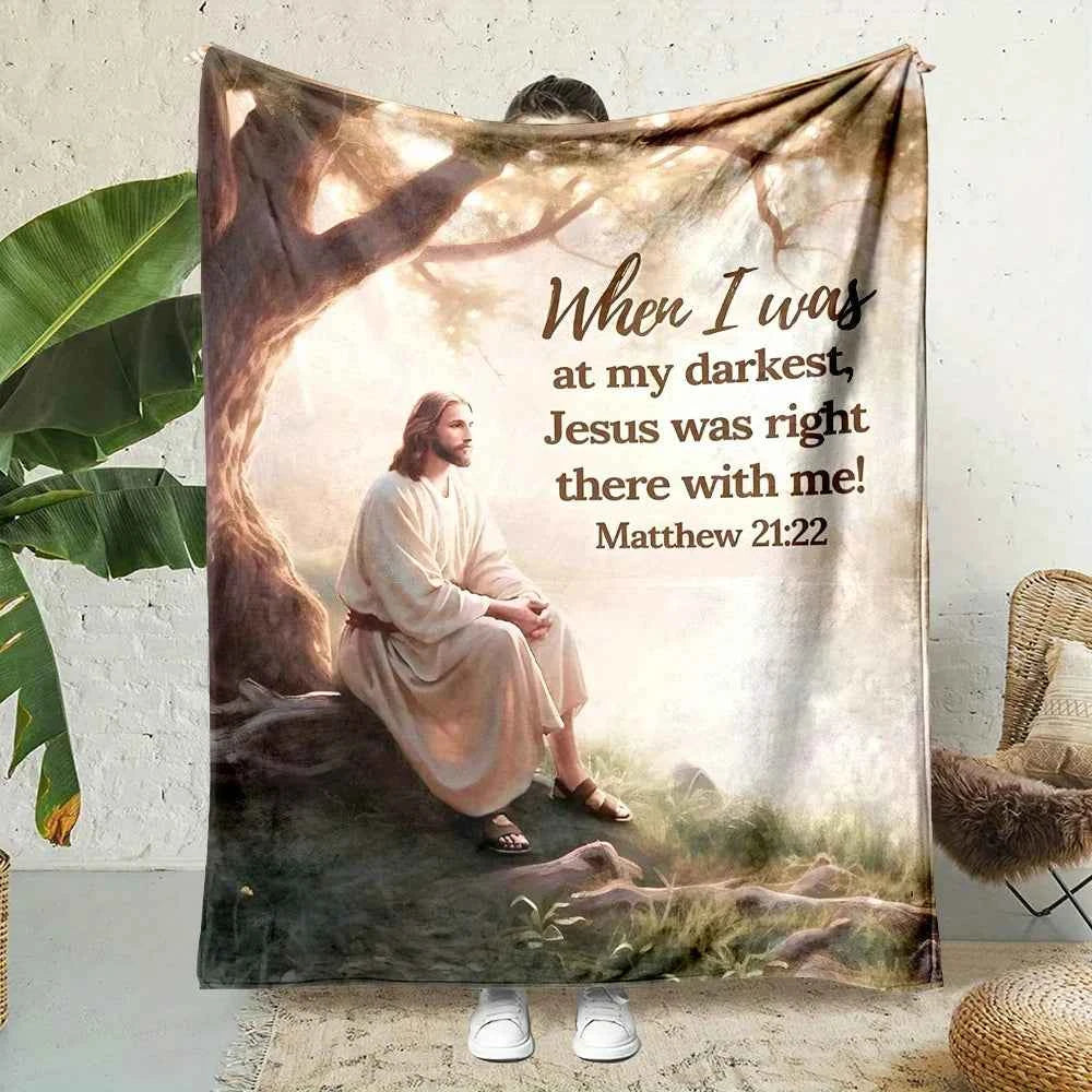Jesus is with Me Bible Verse Flannel Throw - Soft, All-Season for Sofa, Bed, Camping Travel - Multi-Size
