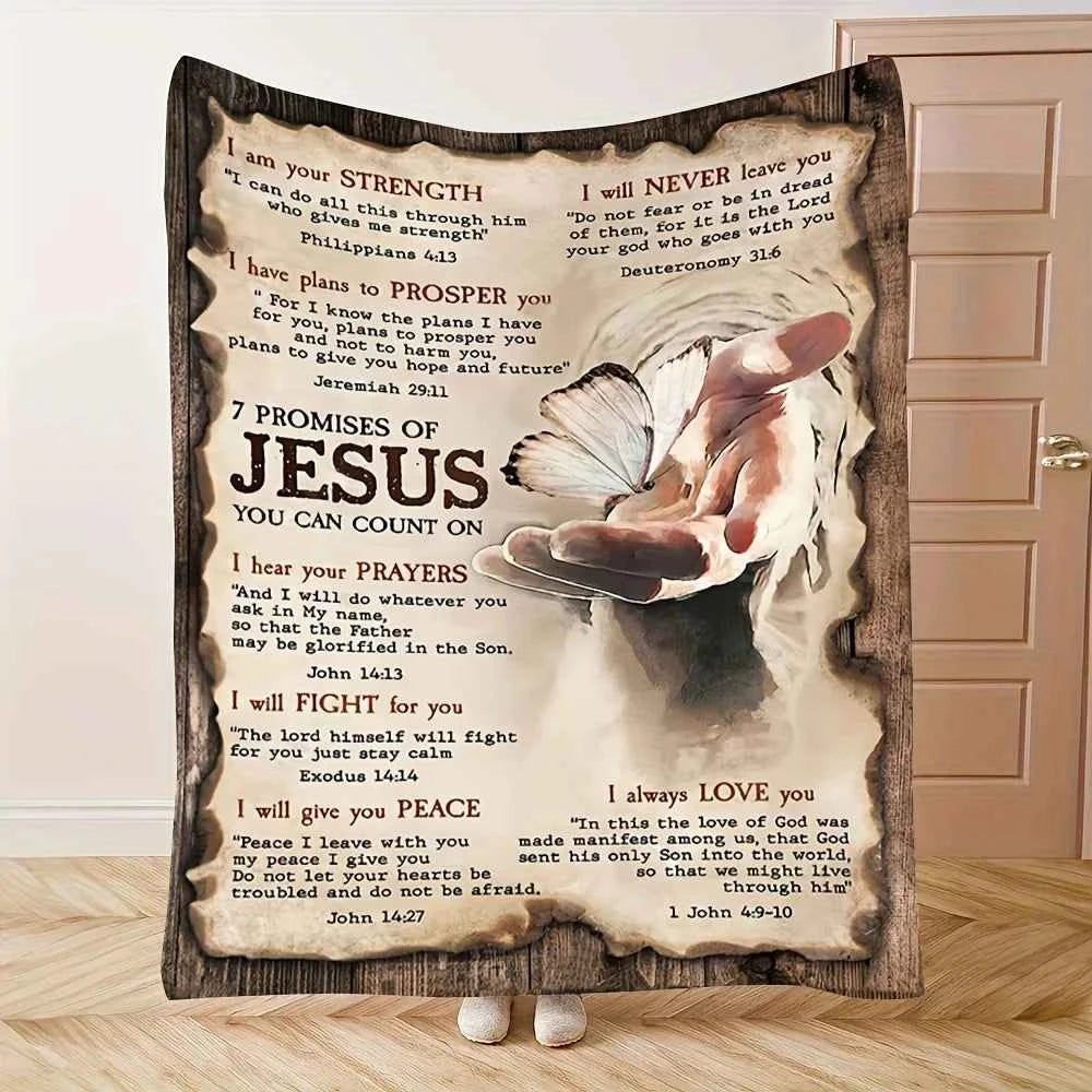 Vintage Jesus Butterfly Flannel Throw Soft Warm Cozy with Inspirational Quotes Perfect for Napping Camping Travel